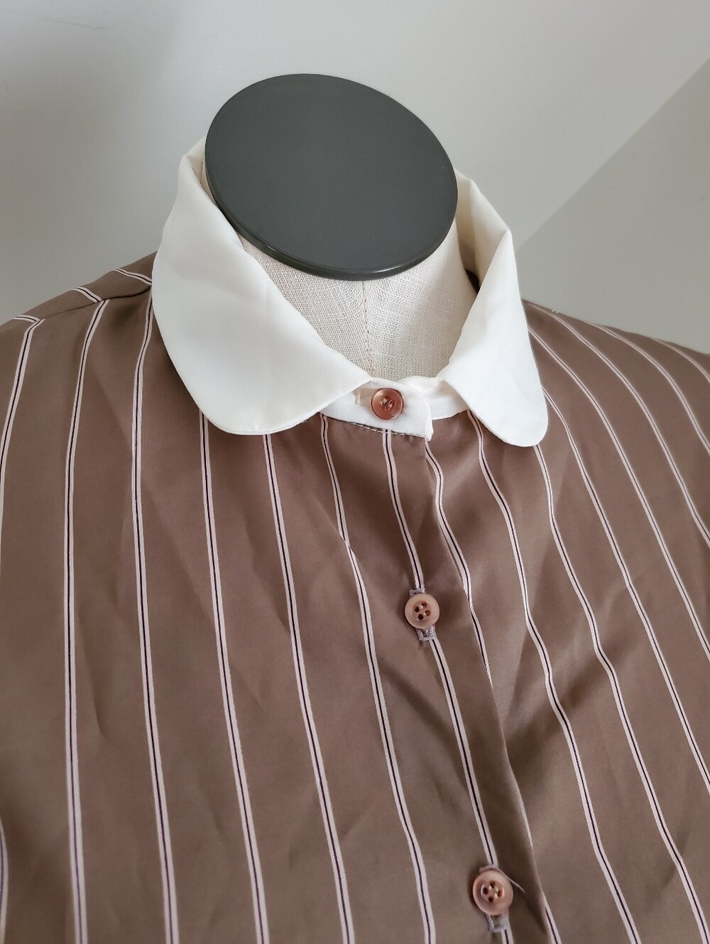 ILGWU Vintage Brown Stripe Button Front Long Sleeve Blouse - Picture 3 of 4